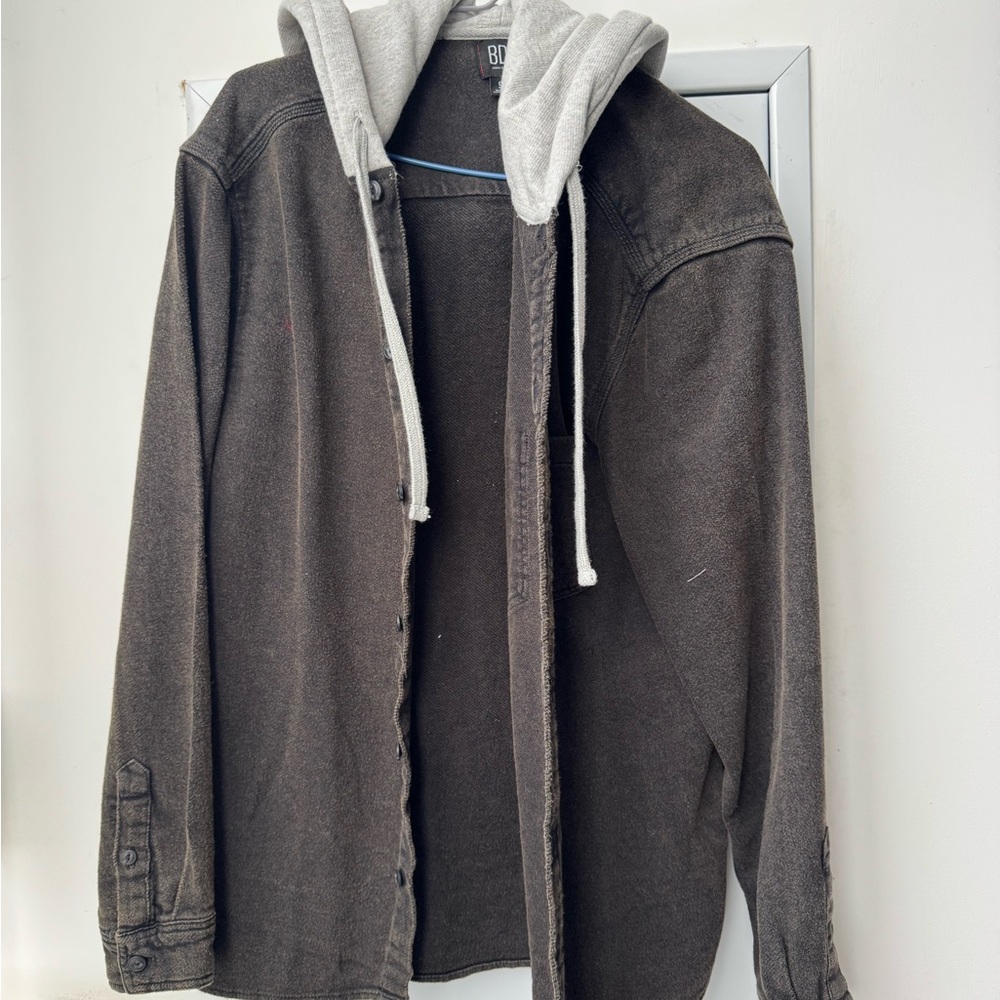 BDG Black Shirt Jacket with Gray Hood